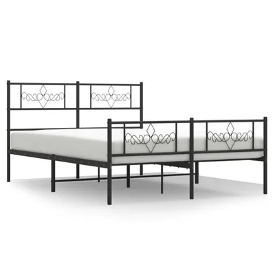 Zdjęcie produktu dla Metalowa Rama Łóżka Z Wezgłowiem I Zanóżkiem, Czarna, 140X200Cm Lumarko!