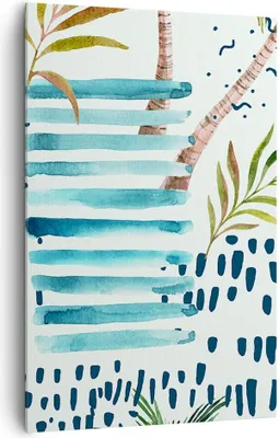 Produktbild von Bild auf Leinwand - Leinwandbild - Einteilig - Aquarell palme tropisch boot - 80x120cm - Wand Bild - Wanddeko - Wandbilder - Leinwanddruck - Wanddekoration - Leinwand bilder - Wandbild - PA80x120-2956