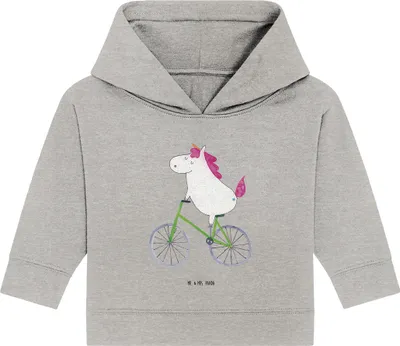 Produktbild von Mr. & Mrs. Panda Organic Baby Hoodie Einhorn Radfahrer 12. - 18. Monat - Heather Grey - Geschenk, Bike, Kapuzenshirt, Einhörner, Feenstaub, Kapuzensweatshirt, Unicorn