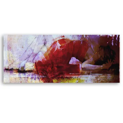 Image de Toile Femme en robe rouge 90x30 Feeby Rouge image pour le mur prête à être accrochée