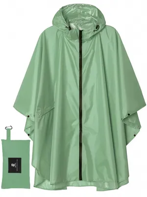 Produktbild von Wasserdichte Regenponcho für Erwachsene - Mit Kapuze und Reißverschluss, Einheitsgröße, Grün