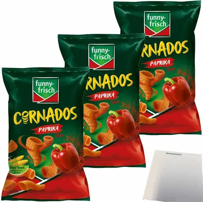 Produktbild von funny-frisch Cornados Paprika Style 3er Pack (3x80g Packung) + usy Block