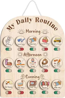 Produktbild von Famanu Tagesablaufkarte Kinder - Routine Planner - Hölzernes Board - 15 x 12 cm
