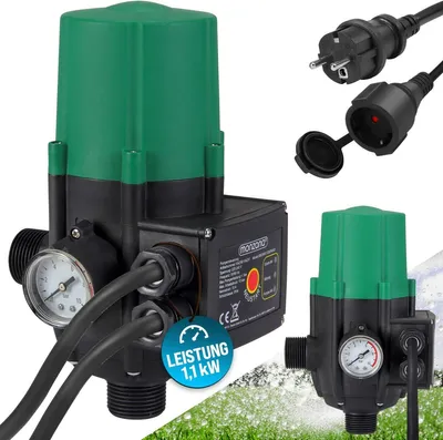 Produktbild von MONZANA® Pumpensteuerung Trockenlaufschutz 10 bar Druckschalter Hauswasserwerk Pumpendruckregler Pumpenschalter Druckwächter Baranzeige mit Kabel