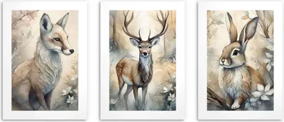 Produktbild von Kinder Wandposter Waldtiere Märchen Zimmerdeko 3x 30x40