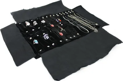 Produktbild von Schmuckrolle Schmucktasche für Ringe / Ketten /Ohrringe Samt schwarz