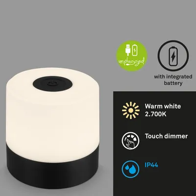 Immagine prodotto di BRILONER - Mini lampada da tavolo LED ricaricabile IP44, dimmerabile a passi, touch, luce mobile, lampada da tavolo LED per esterni, altezza 7 cm, nero