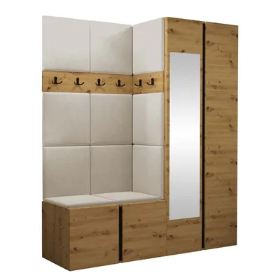 Obrázok produktu pre Predsieňová stena s čalúnenými panelmi 42x42 SELAND 10 - dub artisan / béžová