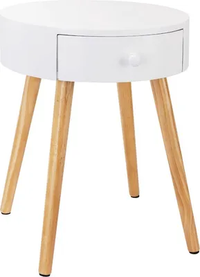 Zdjęcie produktu dla Szafka nocna Bolt Edge – nowoczesna szafka nocna – szafka pomocnicza – MDF i lite drewno – biała – 38×38×48 cm