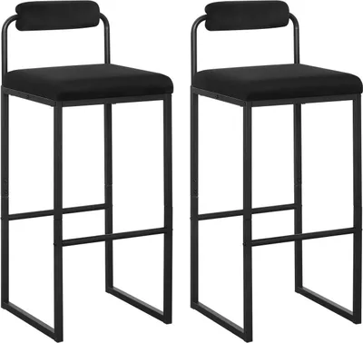 Produktbild von WOLTU Barhocker 2er Set mit Fußstütze, Hochstuhl, Samthocker, aus Metall, Schwarz