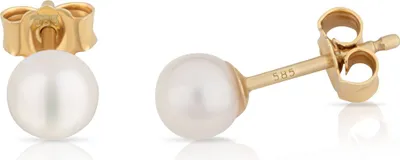 Produktbild von Paar 5mm echte Süßwasserperle Ohrstecker 585 Gelb Gold 14 Karat Perlenohrringe
