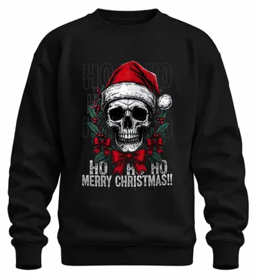 Immagine prodotto di HO HO HO MERRY CHRISTMAS Teschio ghirlanda natalizia Gotico male unisex felpa maglione, nero, S