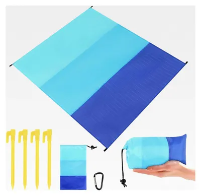 Produktbild von Sandfreie Stranddecke 210x200 cm, Ultraleicht & Wasserdicht XXL-Strandmatte mit 4 Befestigungsecken, Wasserdichte Strandmatte, Picknickdecke mit Tragetasche für Strand, Camping & Outdoor