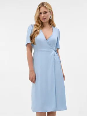 Produktbild von Orsay blaues Wickelkleid in Midi-Länge für Damen mit asymmetrischem Ausschnitt 36