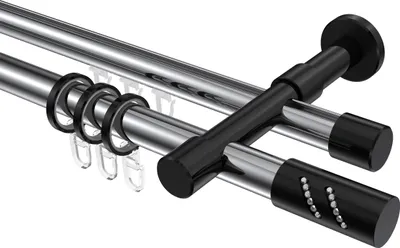 Produktbild von Interdeco Rundrohr-Innenlaufstange / Gardinenstange (Kombination) Chrom / Schwarz, Typ Prestige Zoena (Glitzerzylinder), 20 mm Ø 2-läufig, 360 cm