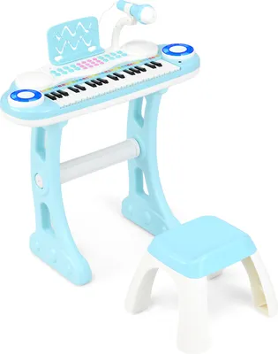 Produktbild von COSTWAY 37 Tasten Klaviertastatur mit Licht, Elektro Kinder Keyboard Aufnahme, Wiedergabe, Mikrofon, Ständer & Hocker, für Kinder 18M.+ Blau