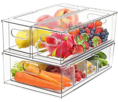 Obrázok produktu pre Sada 3 priehľadných úložných boxov do chladničky s rúčkami