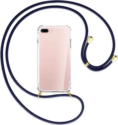 Produktbild von Handykette Backcover-Schutzhülle mit Band (Metall goldfarben) für Apple iPhone 7 Plus / 8 Plus - dunkelblau