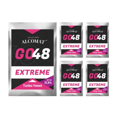 Produktbild von Alcomat GO 48 EXTREME Turbo Hefe |Vitaminen und Mikronährstoffen | Alkohol Brennhefe | Gärhefe Hefe | bis zu 21,8% | auf 25 Liter, 5 Stück