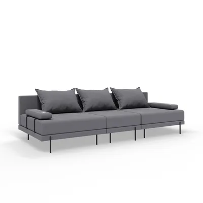 Produktbild von Gartenmöbel set Bahama Dunkelgrau 6 Personen Gartenlounge 3-teilig. Terassenmöbel mit Eisenrahmen Wasserabweisend, 3-sitzer + 2-sitzer sofa, Sessel