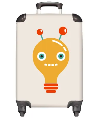 Obrázek produktu pro NoBoringSuitcases.com® Kufr Příruční zavazadlo Kufr na kolečkách Malý cestovní kufr na 4 kolečkách - Žárovka - Robot - Béžová - Úsměv - Děti - Kabina Velikost < 55x40x23 cm a 55x40x20 cm - Foto kufr - Kabinový kufr - Palubní zavazadlo - Dětský kufr - Dětský vozík.