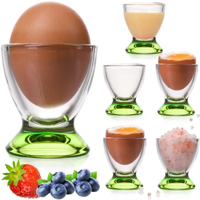 Produktbild von PLATINUX Grüne Eierbecher Set (6-Teilig) aus Glas Eierständer Eierhalter Frühstück Egg-Cup Brunch Geschirrset