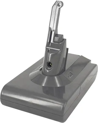 A gray vacuum cleaner battery pack with a silver attachment.