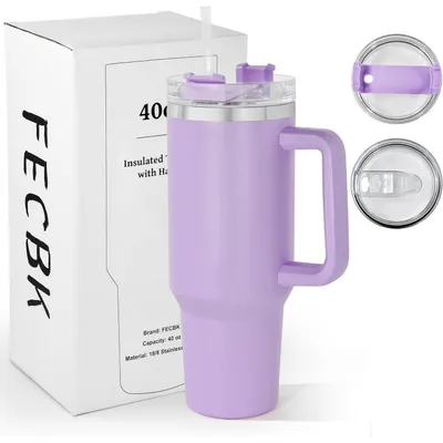 Productafbeelding van Thermobeker met rietje en handvat, 1,2 liter, roestvrij staal, vacuümgeïsoleerd, houdt 12 uur warm / 34 uur koud, kleur: lavendel