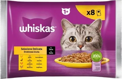 Produktbild von WHISKAS Nassfutter für Katzen Geflügelgeschmack 8 Stk.