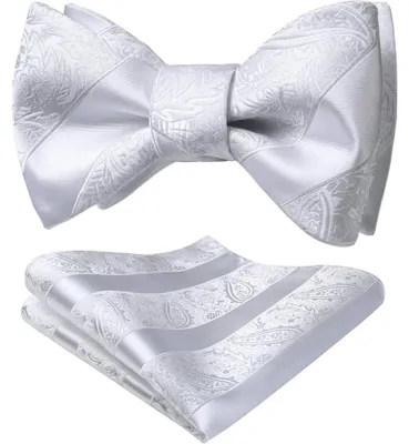Obrázok produktu pre Mužská vreckovka s paisley vzorom, vyrobená z materiálu Jacquard, určená na uväzovanie, univerzálna veľkosť, biela