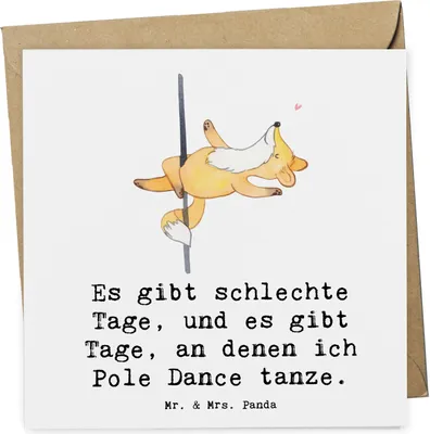Produktbild von Mr. & Mrs. Panda Klappkarte Fuchs Poledance - Weiß - Geschenk, Sportler, Glückwunschkarte, faltkarte, Grußkarte, Pole Dance, anlasskarte, Tanz, doppelkarte, Tanzen