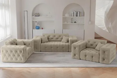 Produktbild von Sofaset Designersofa CHANTAL 2-1-1 in Stoff Moly Beige