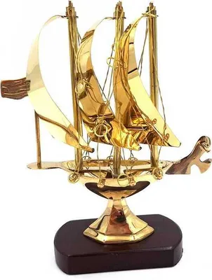 Produktbild von Messingboot auf Holzsockel 20 cm - N-4450A