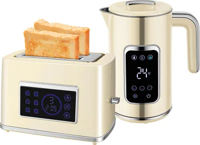 Produktbild von HOMCOM Wasserkocher Toaster Set mit 6 Bräunungsstufen, Memory-Funktion Creme