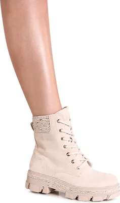 Produktbild von topschuhe24 3118 Damen Velours Stiefeletten Glitzer Boots, Farbe:Beige, Größe:38 EU