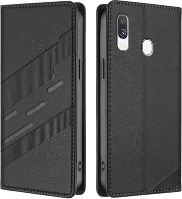 Produktbild von Hülle für Samsung Galaxy A40, Kunstleder Brieftaschen Handyhülle mit Kartenfach und Standfunktion Schwarz