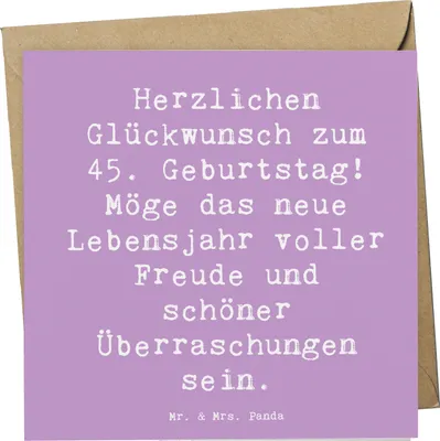 Produktbild von Mr. & Mrs. Panda Klappkarte Spruch 45. Geburtstag Freude - Lavendeltraum - Geschenk, Happy Birthday, doppelkarte, anlasskarte, handgefertigt, Grußkarte, faltkarte, Feier