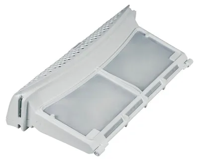 A white dryer lint filter is shown against a white background.