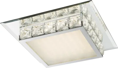 Produktbild von Globo Lighting Deckenleuchte Metall verchromt, Glas opal, K5 Kristalle klar, Spiegelrand, mit Sterneffekt, LxBxH: 340x340x75mm, inkl. LED 18W 230V, 2300lm Source, 1000lm Output, 4000K