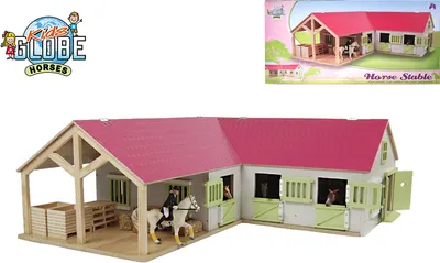 Immagine prodotto di Kids Globe Pferdehof / Reiterhof 1:24, pink, Bauernhof Holz, Maße 68x77x27 cm