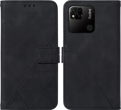Produktbild von Redmi 10A Hülle, Schlank Prägung Flip Leder Kartenfächer Schutzhülle mit Ständer für Xiaomi Redmi 10A Schwarz