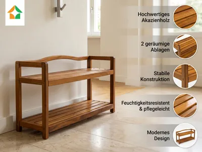 Immagine prodotto di Scarpiera in legno di acacia, 2 ripiani, 74 x 26 x 42 cm, colore marrone