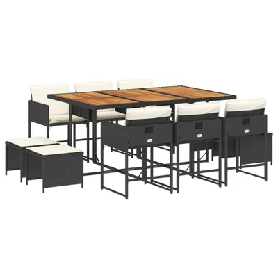 Produktbild von vidaXL 11-tlg. Garten-Essgruppe mit Kissen Schwarz Poly Rattan