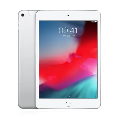 A silver Apple iPad mini is shown from the front and side against a white background.