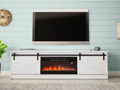 Obrázok produktu pre Televízny stolík s elektrickým krbom MITSUKO - biely / lesklý biely