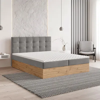 Produktbild von Masseno Boxspringbett MOLVEN 180x200 cm Komplett-Set mit Bonell Matratze und Topper, Polsterbett mit Bettkästen -Grau, SORO 90