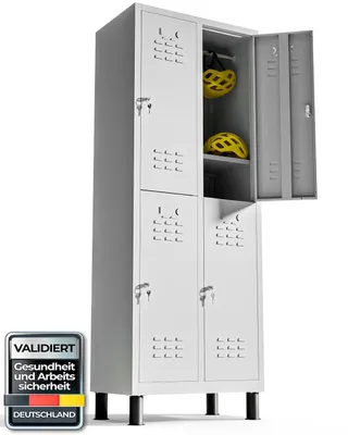 Image de Armoire métallique TwinThink à 4 portes, dimensions 180 x 65 x 40 cm, idéale pour les vestiaires ou comme casier métallique, avec serrure, compartiments sécurisés, 4 portes en métal (gris)