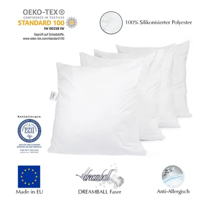 Produktbild von 4-er Set Kopfkissen 80x80 cm 1100g – Mikrofaser Kissen – Polyester Füllung – Allergiker geeignet – Waschbar 95°C – Schlafkissen extra weich