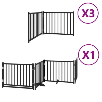 Image de Barrière pour chien porte pliable 10panneaux noir bois peuplier
