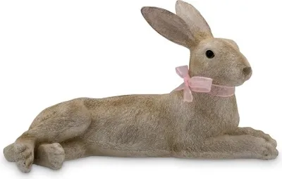 Produktbild von Deko Hase "liegend mit rosa Schleife", Kunststein